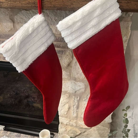 Adorable Set of 2 Red and White Holiday Stockings with Faux Fur - Picture 5 of 5